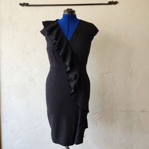 Calvin Klein Elegant Black Ruffle Dress Size 8